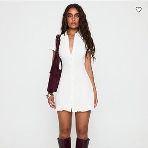 Princess Polly Covey Mini Dress White Button Down Size 4 SM MED